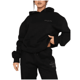 Hoodie-white Fox Outerwear -two Pieces Of Hoodie Suits Long -sleeved Hooded Outfit Set Jst (Color: Black, size: M)